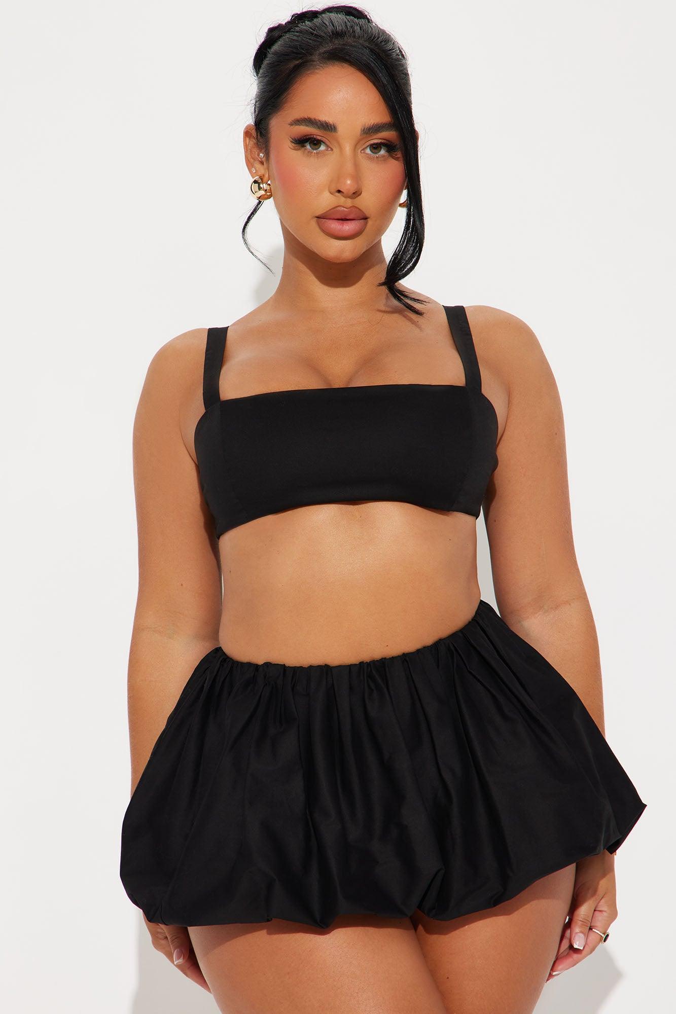 Kya Poplin Bubble Hem Skirt Set - Black Product Image