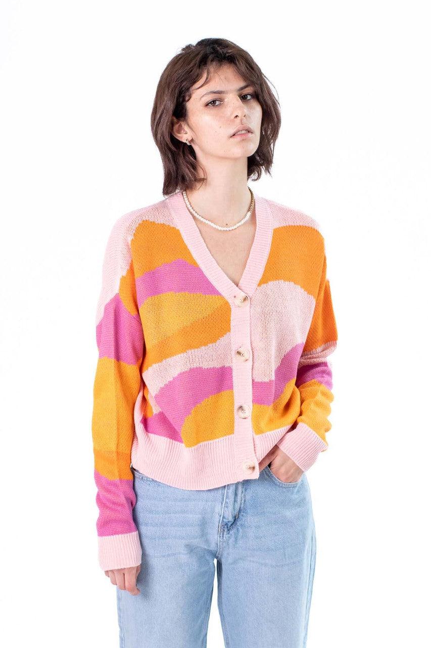Pink Combo Abstract Landscape Cardigan Product Image