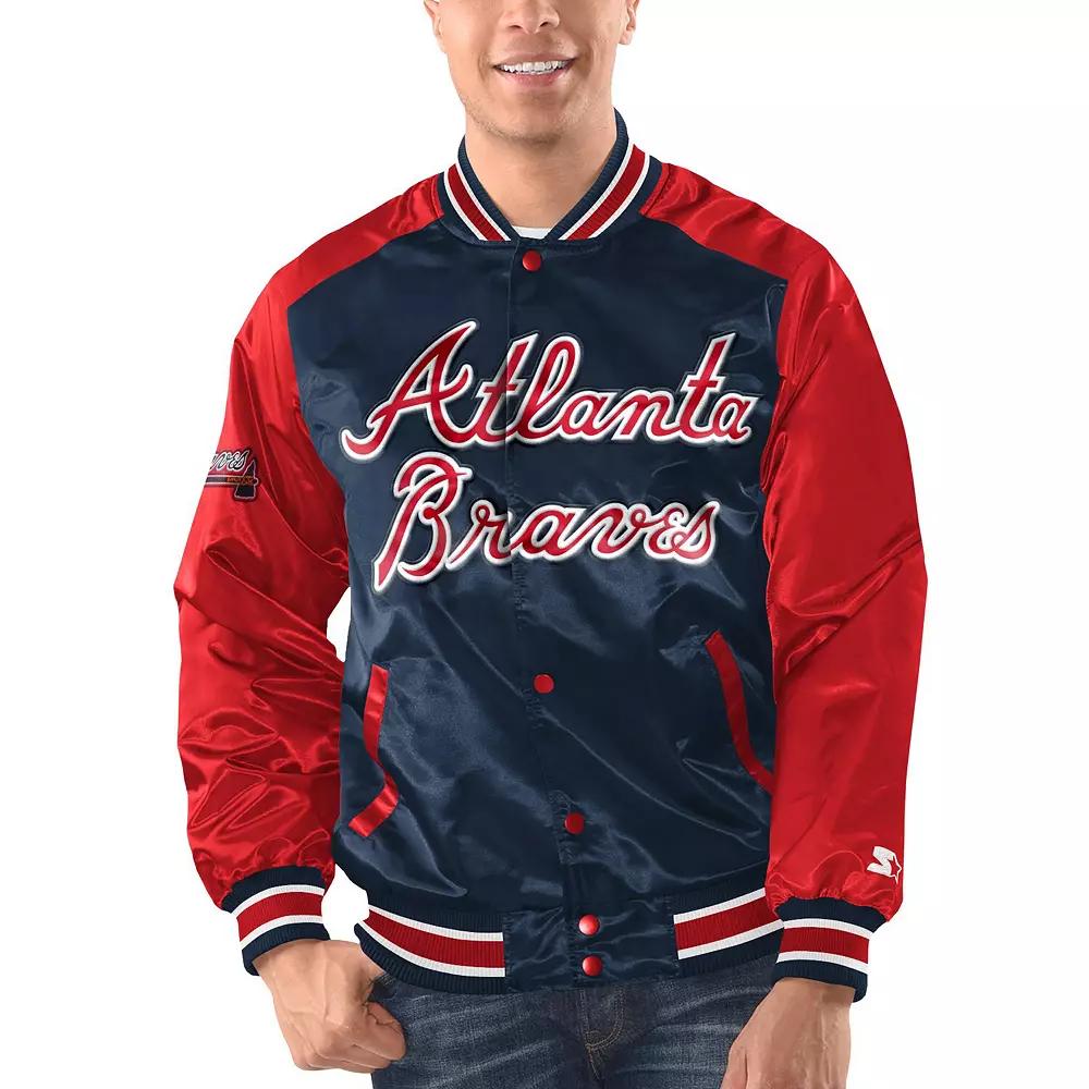 Men's Starter Navy/Red Atlanta Braves Varsity Satin Full-Snap Jacket, Size: Large, Blue Product Image