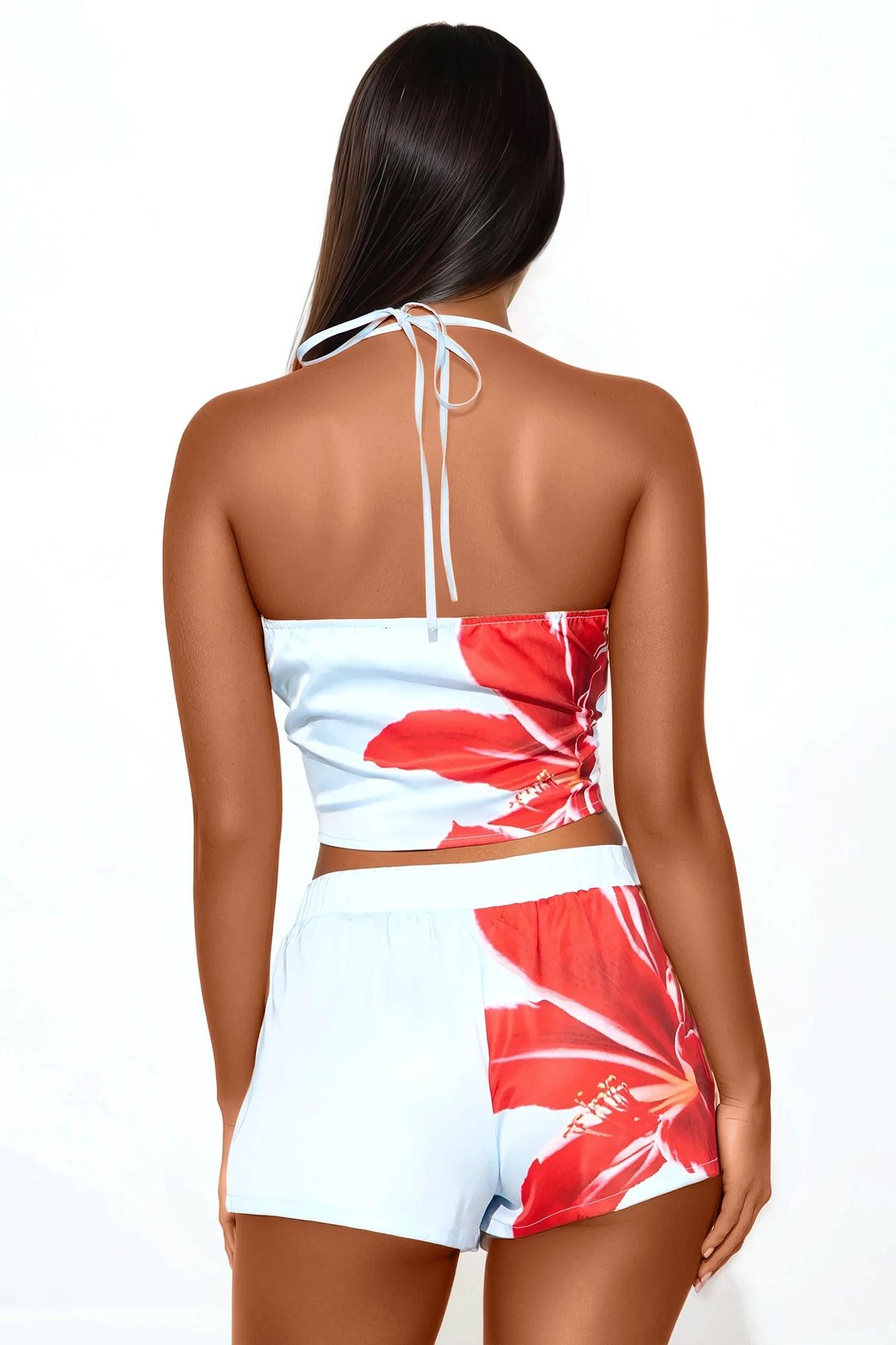 Lillian Floral Satin Short Set - Blue Product Image