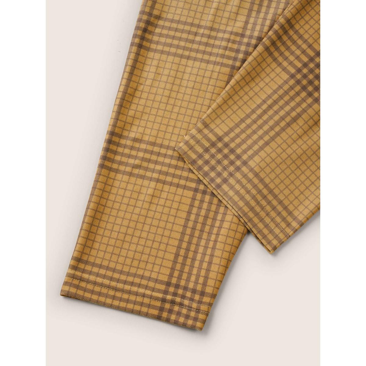 Plus Size Plaid Elastic Waist High Rise Skinny Leggings Women DarkBrown Casual High stretch Skinny High Rise Everyday Leggings BloomChic 12/L Product Image