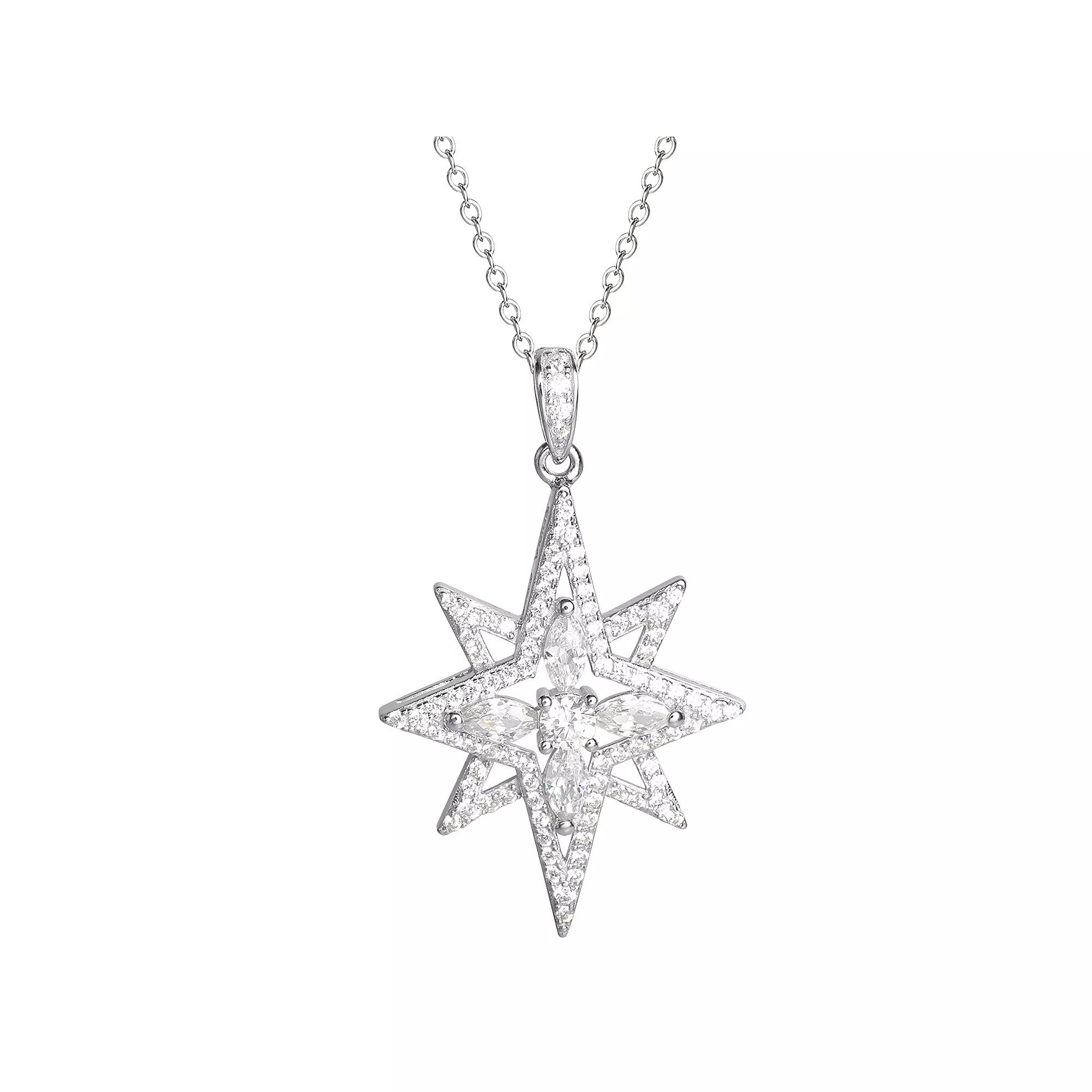 Hallmark Sterling Silver Cubic Zirconia Starburst Pendant Necklace, Women's, Size: 18" Product Image