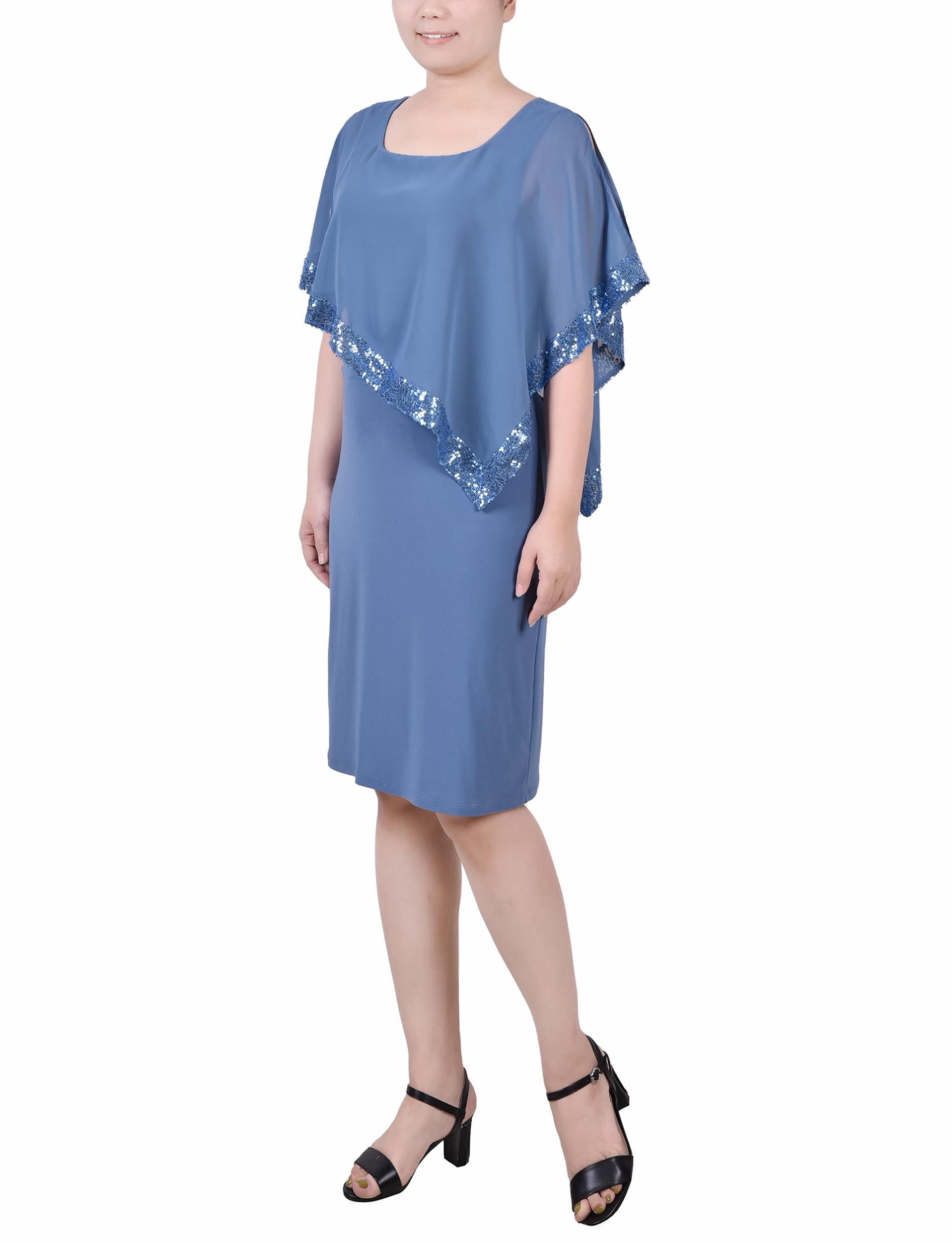 Faded Denim Poncho Style Sequined Dress Product Image
