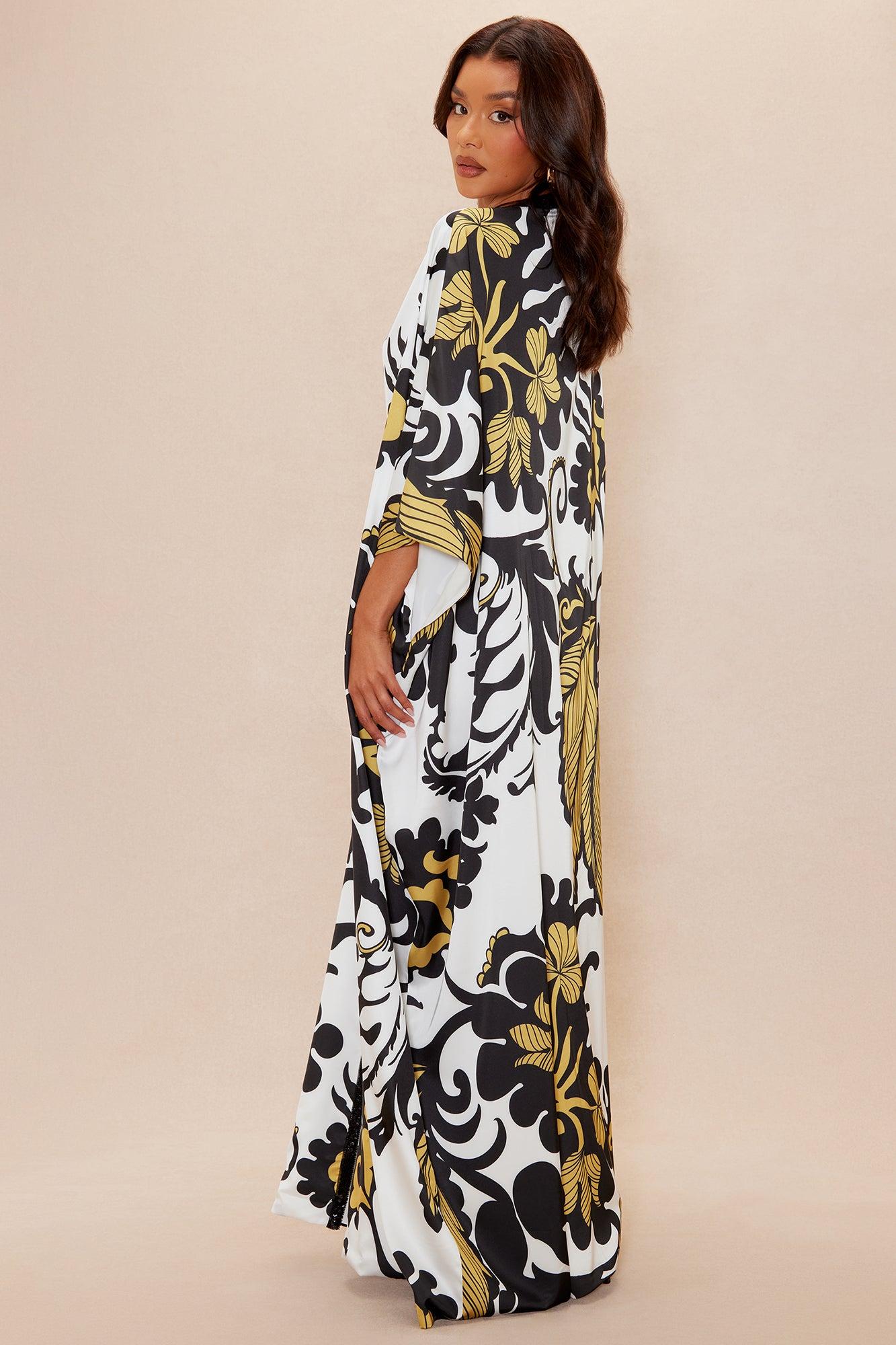 Adima Embellished Satin Kaftan - Gold/combo Female Product Image