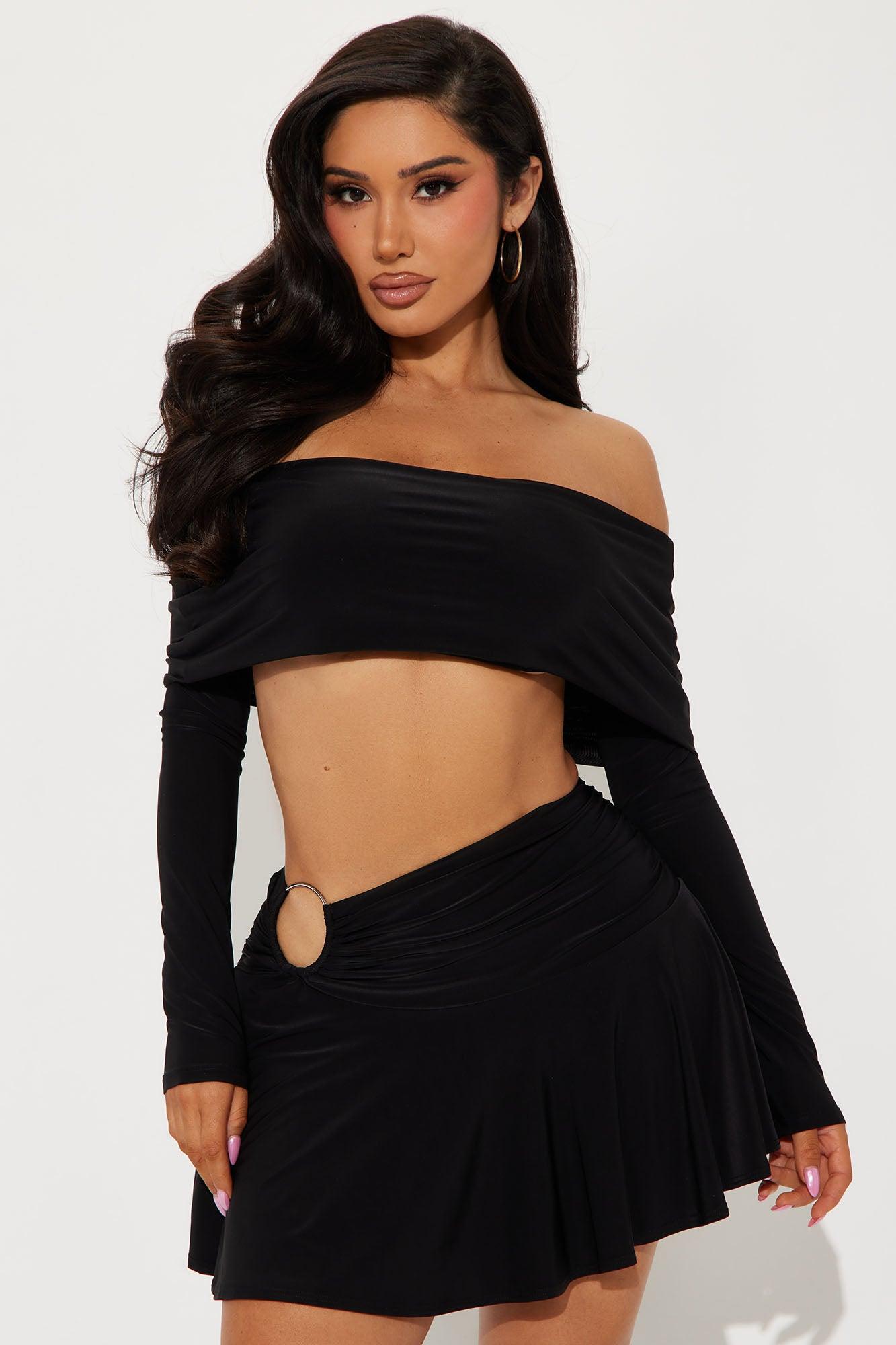Mia Off Shoulder Skirt Set - Black Product Image