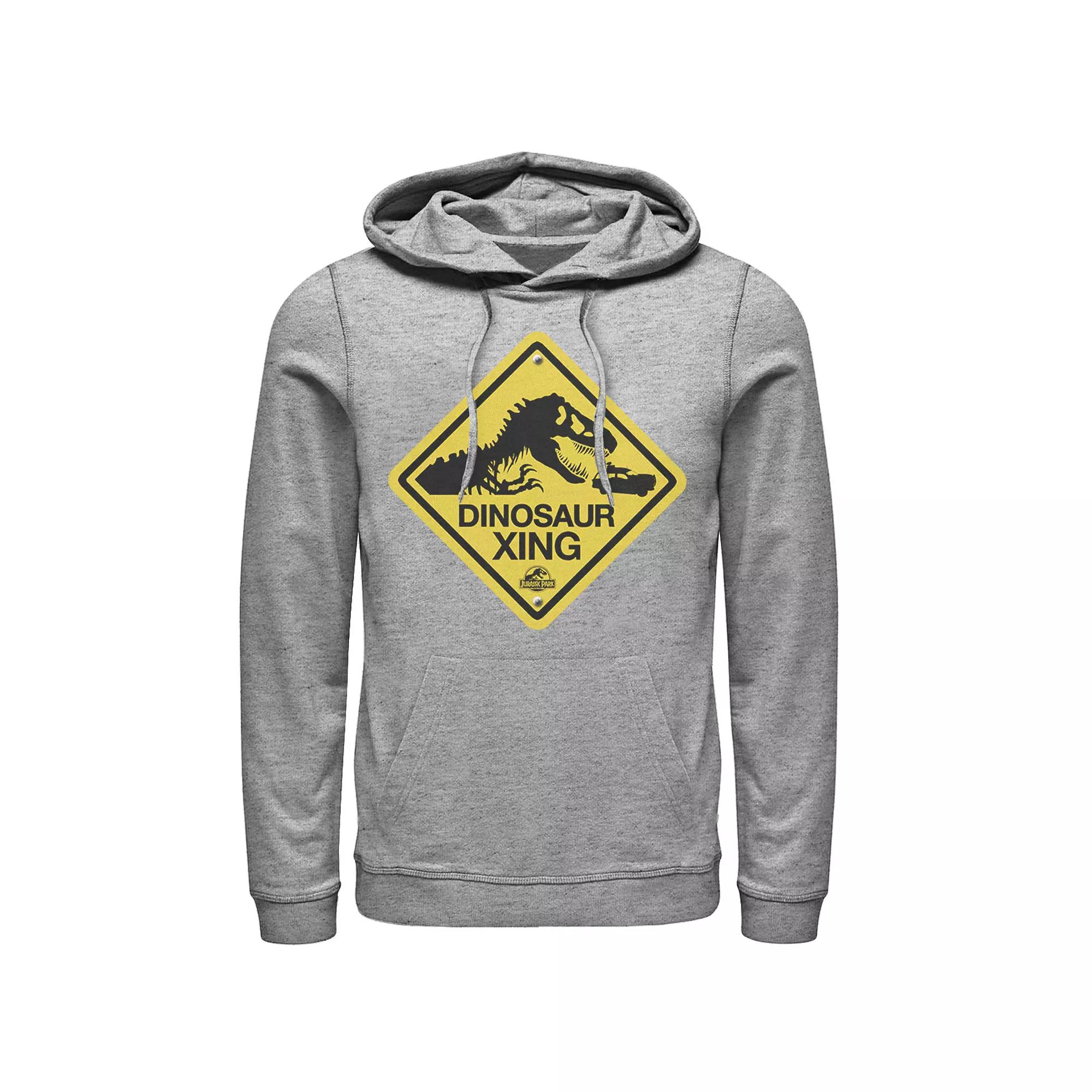 Men's Jurassic Park Dinosaur Crossing Yellow Sign Pullover Hoodie,  Product Image