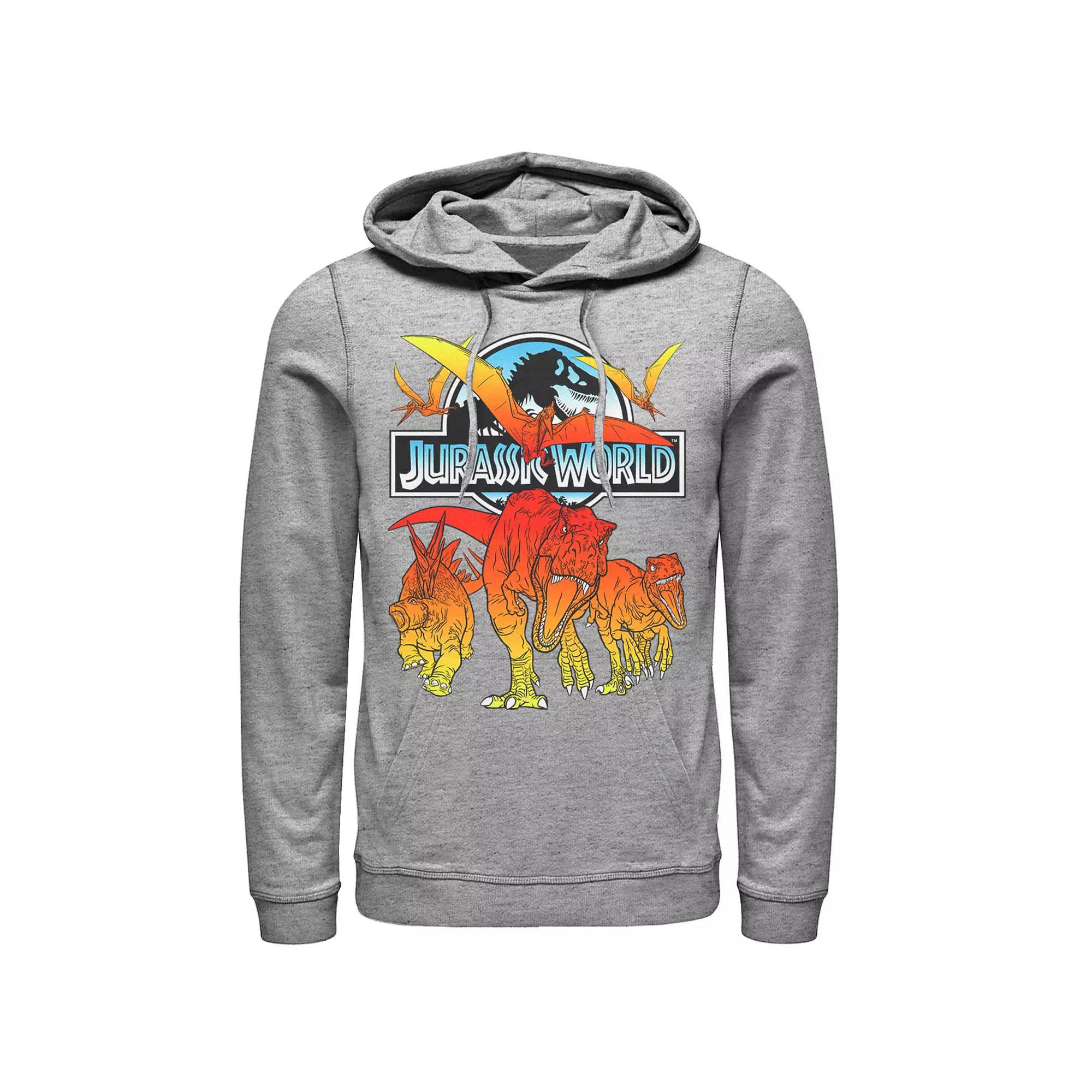 Men's Jurassic World Two Dino Charging Comic Pop Hoodie, Size: Large, Athletic Grey Product Image