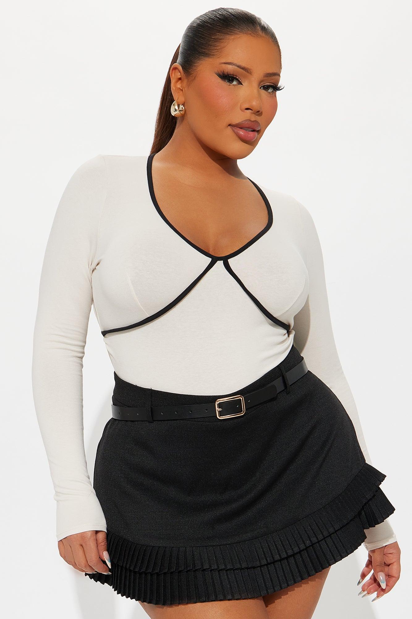 Champagne Dream Long Sleeve Contrast Trim Bodysuit - Cream Female Product Image