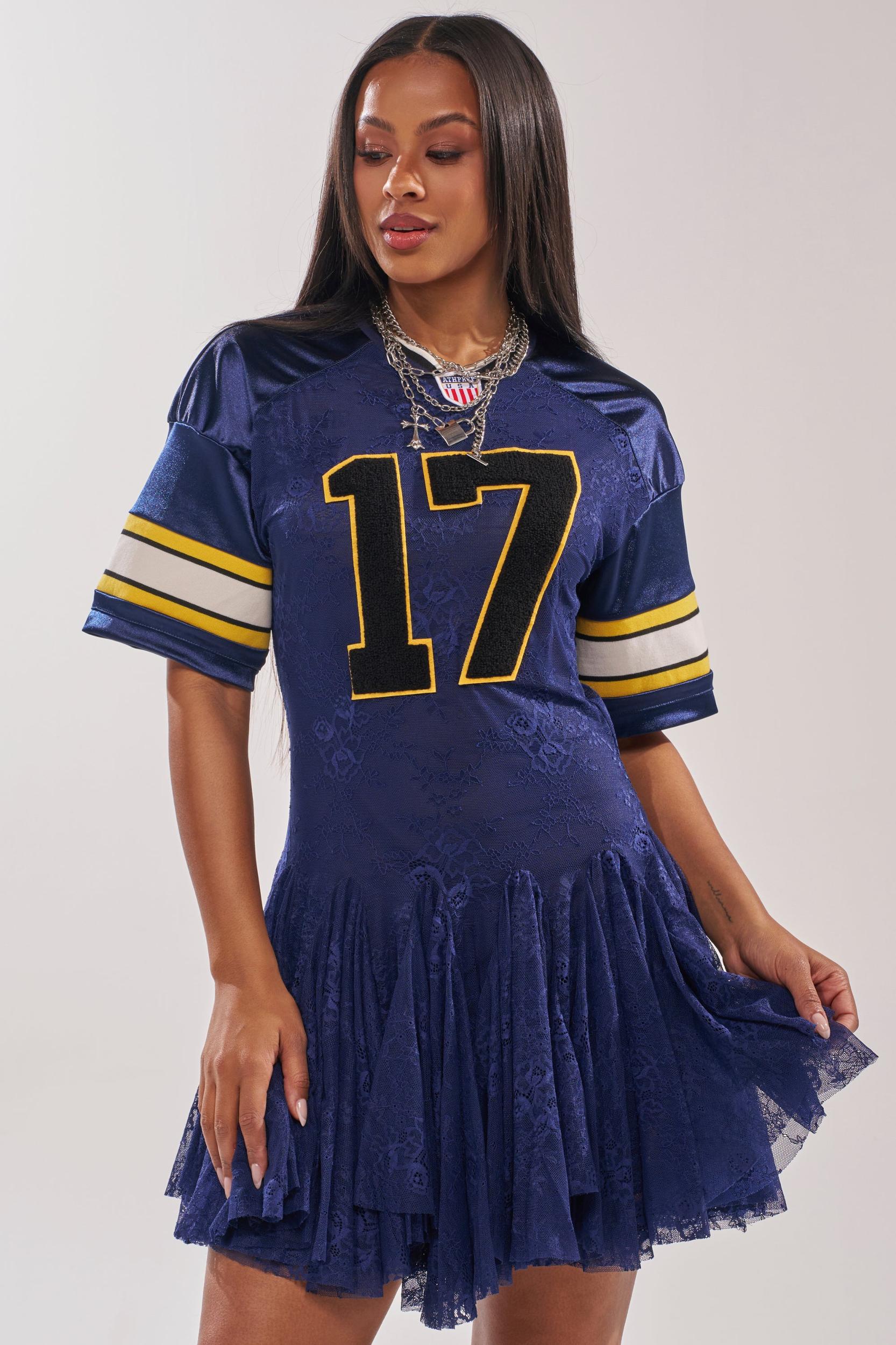 VARSITY BLUES LACE MINI DRESS Product Image