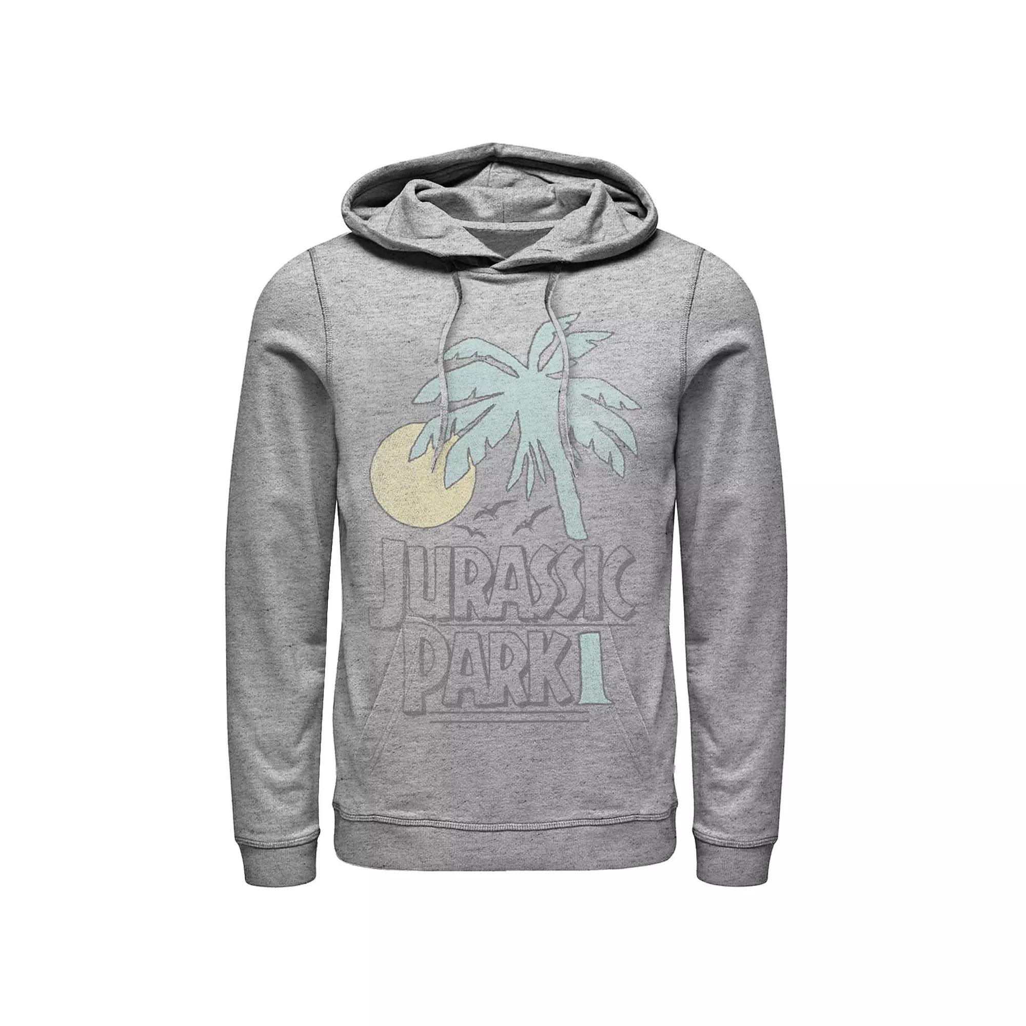 Men's Jurassic Park Palm Tree Sunset Logo Hoodie, Size: XL, Athletic Grey Product Image