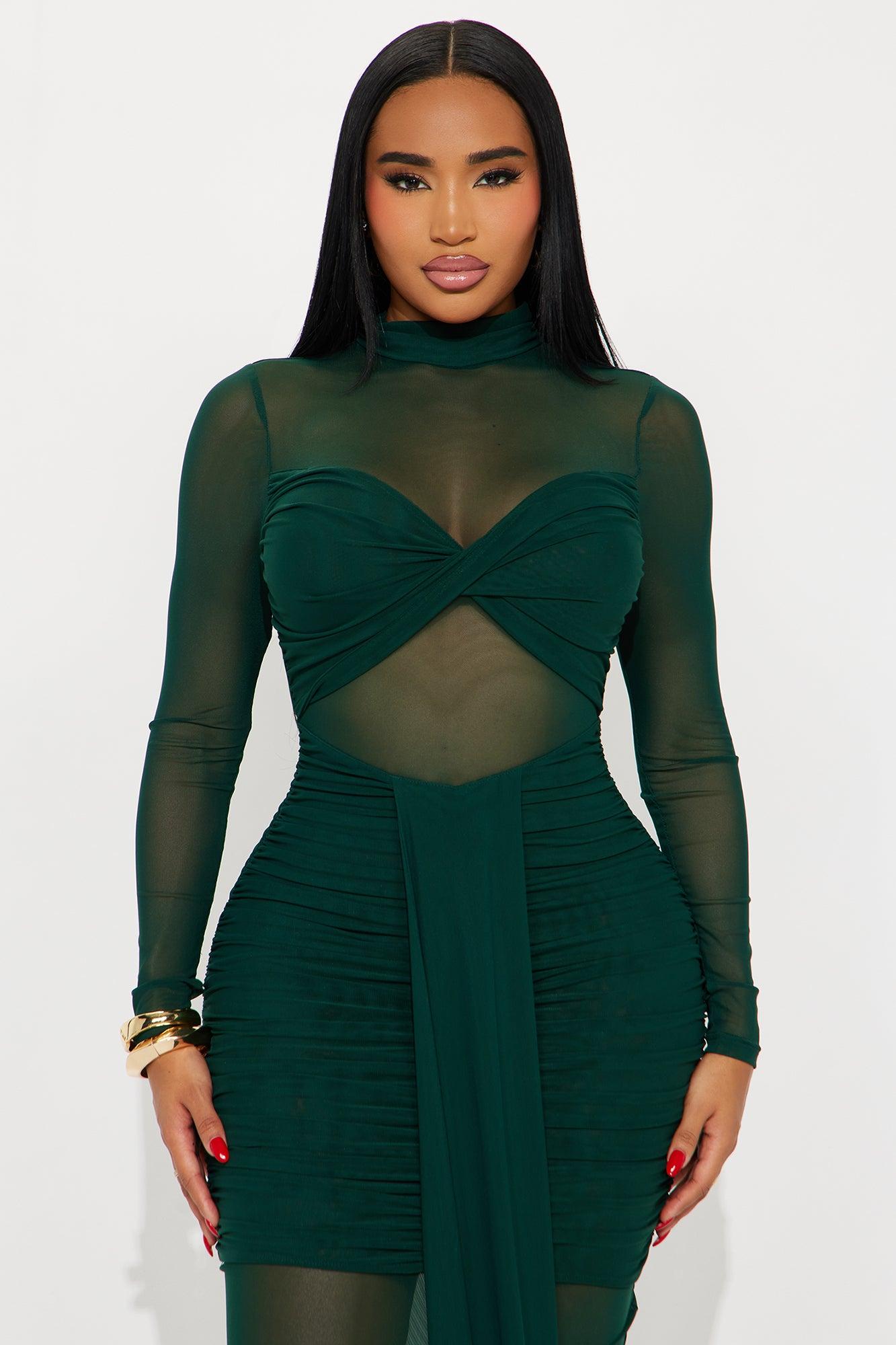 Everly Sheer Mock Neck Maxi Dress - Hunter Female Product Image