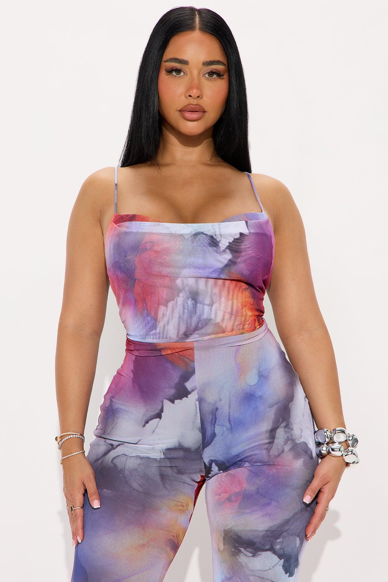 Claudine Mesh Flare Leg Jumpsuit - Purple/combo Female Product Image