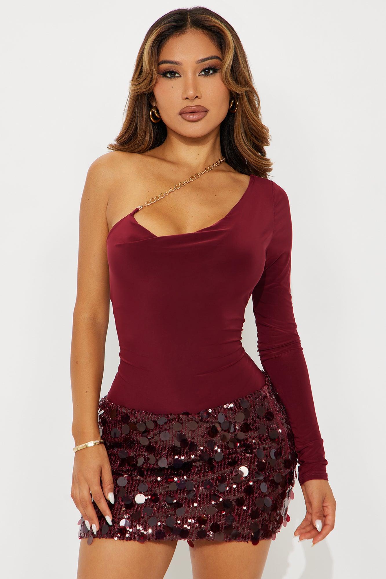 Nothing To Lose One Shoulder Bodysuit - Burgundy Female Product Image