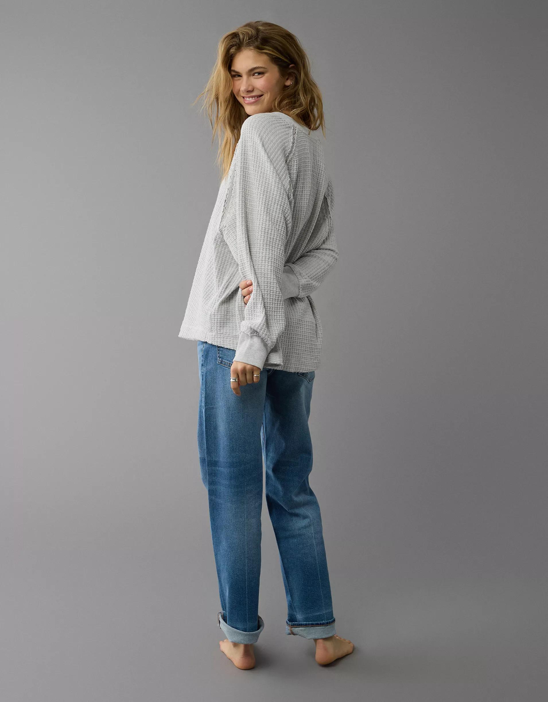 AE Big Hug Notch Neck Waffle Sweatshirt Product Image