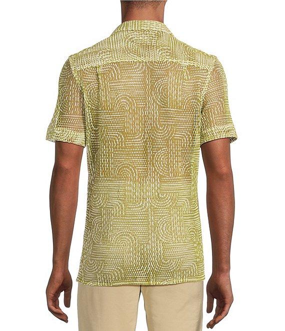 Murano Crocodile World Collection Open Weave Line Print Camp Collar Woven Shirt Product Image