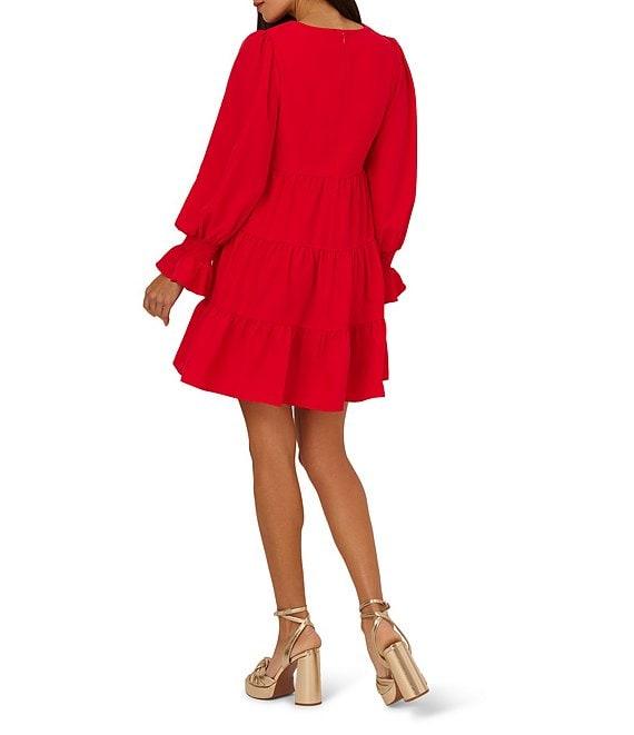 Adrianna by Adrianna Papell V Neck Long Sleeve Tiered A-Line Mini Dress Product Image