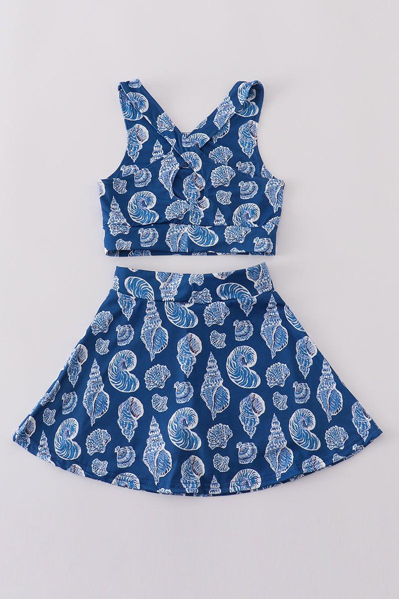 Blue conch print tennis skort set Product Image