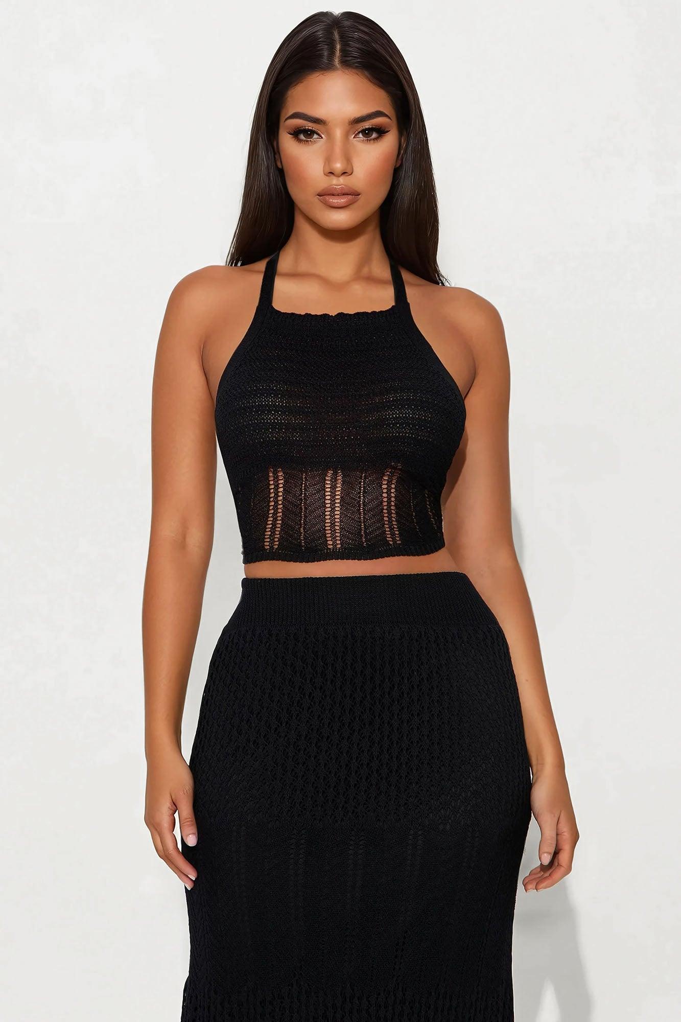 Marbella Crochet Maxi Skirt Set - Black Female Product Image