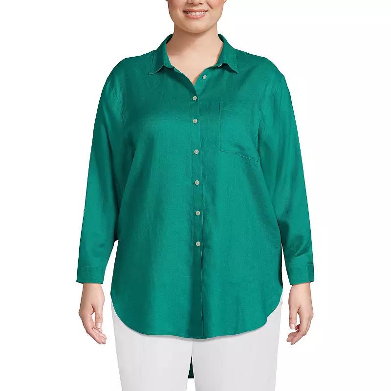 Plus Size Lands' End Linen Roll Sleeve Relaxed-Fit Tunic, Women's, Size: 2XL, Island Green Product Image