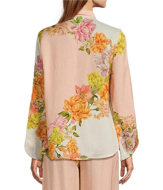 Antonio Melani Flynn Floral Print Coordinating Linen Blend Collar Neck Long Sleeve Button Down Blouse Product Image