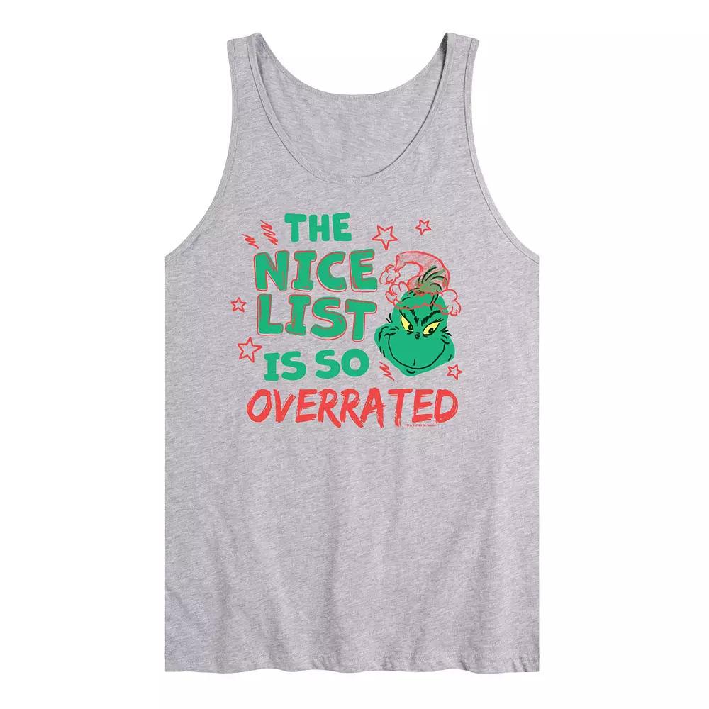 Men's Dr. Seuss The Grinch Nice List Overrated Graphic Tank Top,  Product Image