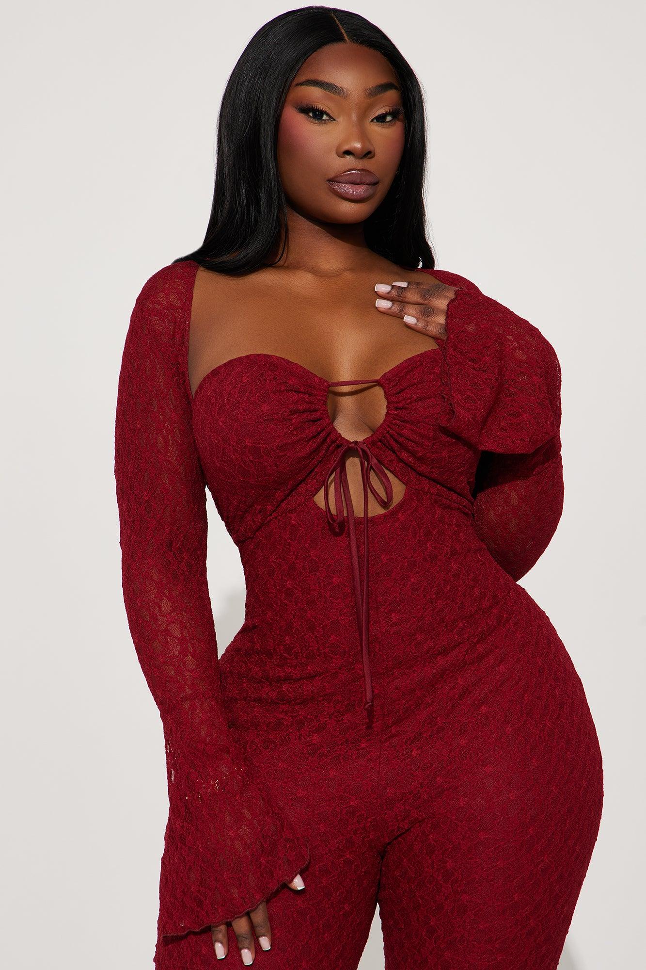 Saffron Lace Jumpsuit - Burgundy Product Image