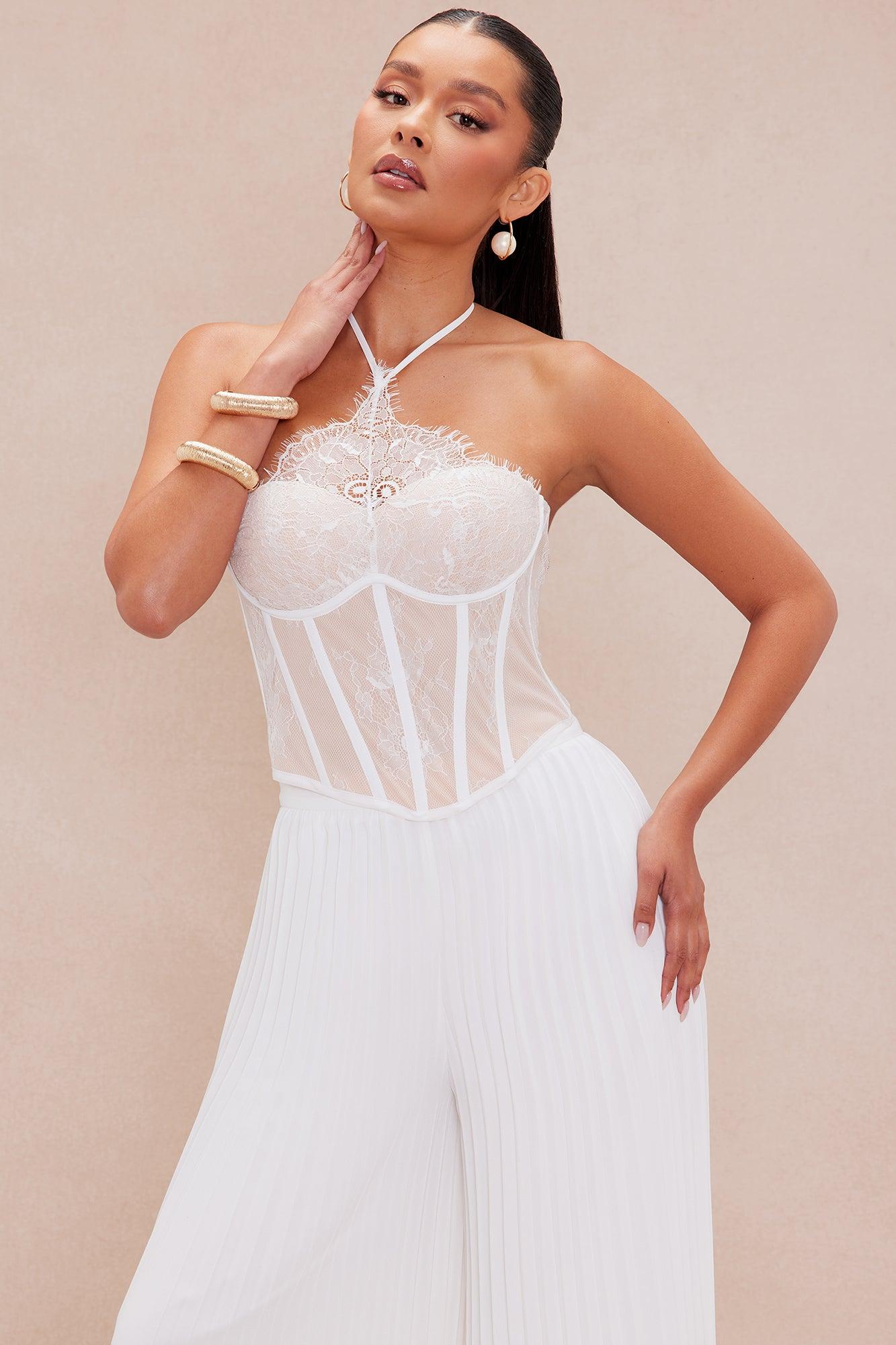 Nadine Pleated Pant Set - White/combo Product Image