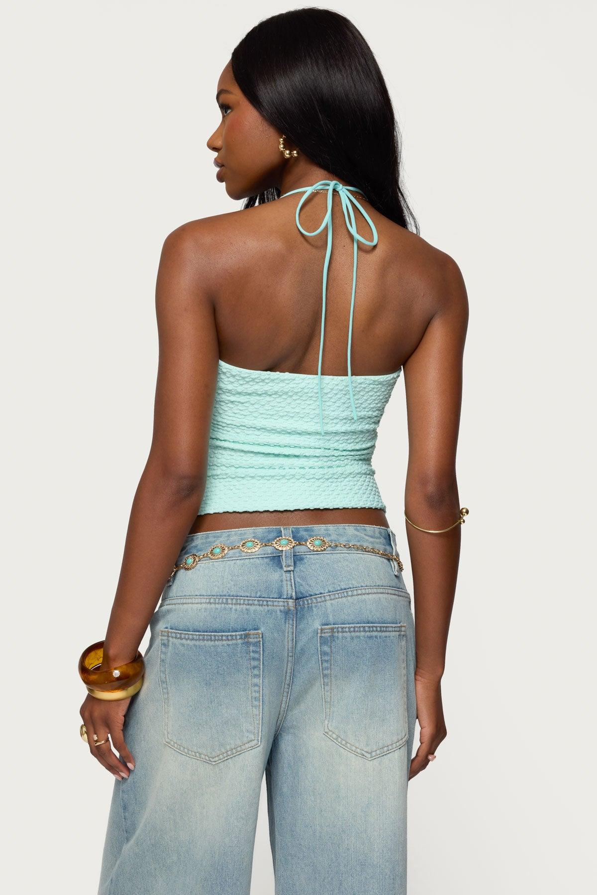 Zoee Twisted Textured Halter Top Product Image