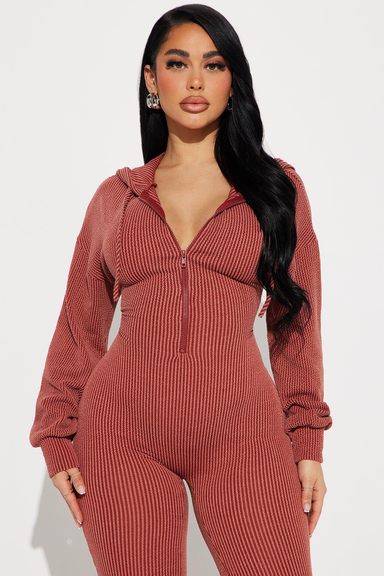 Izara Ribbed Jumpsuit - Rust Product Image