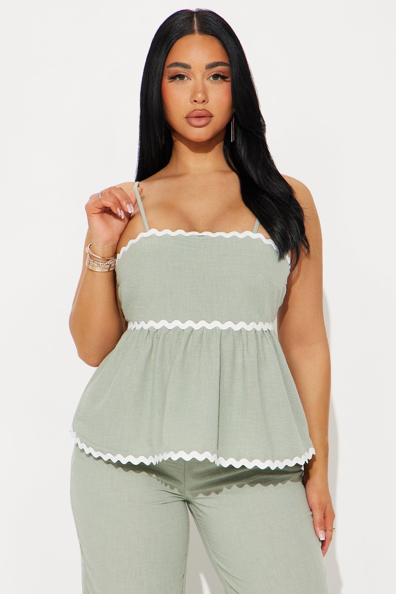 Walk The Coast Linen Pant Set - Sage Product Image