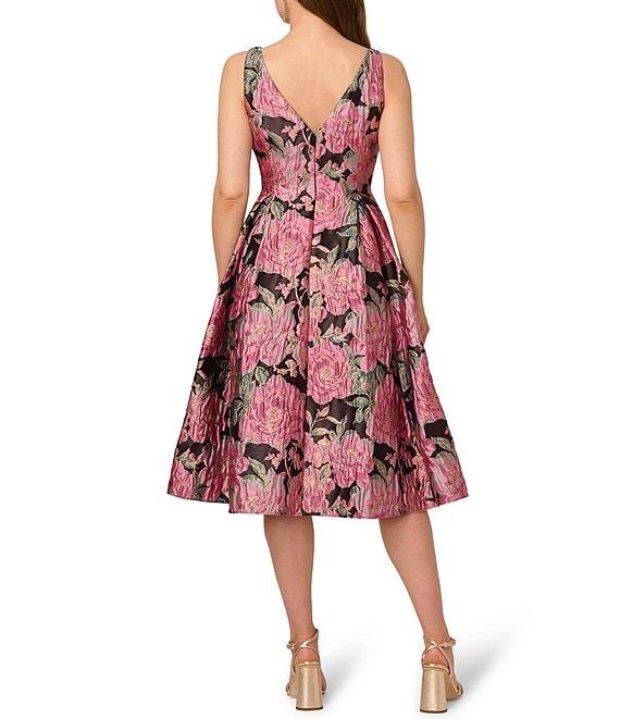 Adrianna Papell Jacquard Floral Print Boat Neck Sleeveless Midi Dress Product Image