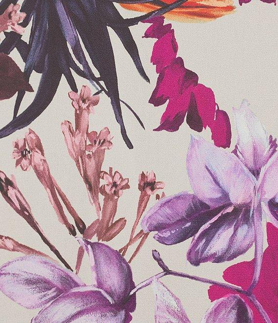 Caroline Rose Plus Bella Floral Print Satin Round Neck 3/4 Bell Sleeve Shift Dress Product Image