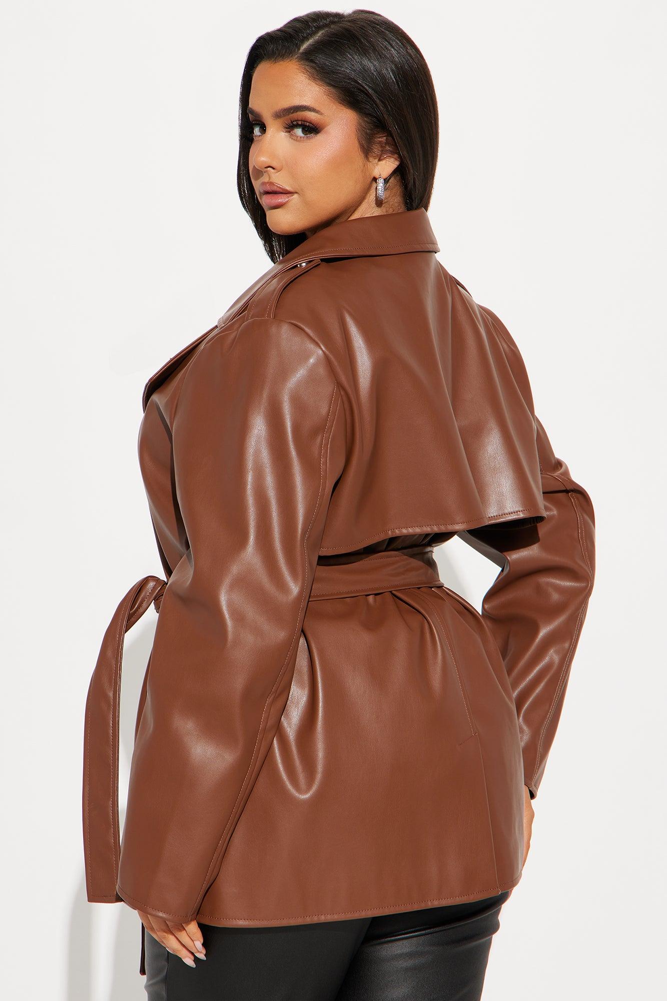 Mariah Belted Faux Leather Trench - Chocolate Female Product Image