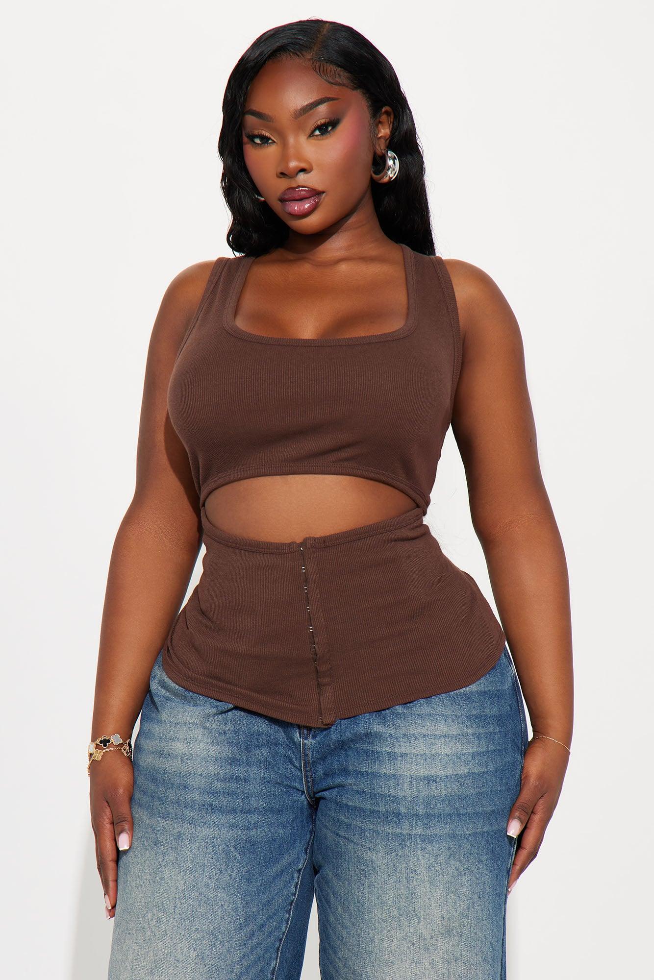 Liora Cut Out Ribbed Tank Top - Brown Female Product Image