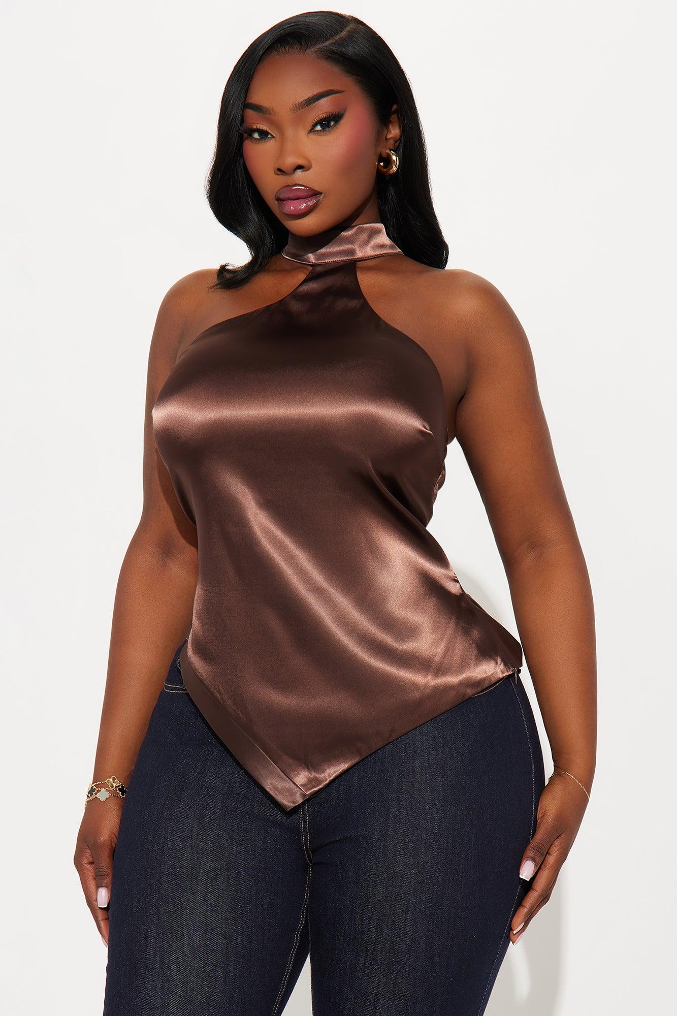 Can't Be Bothered Satin Top - Chocolate Female Product Image