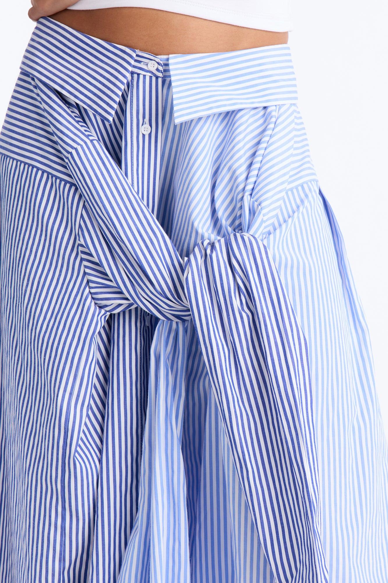 Trend Setter Poplin Striped Maxi Shirt Skirt - Blue/combo Female Product Image