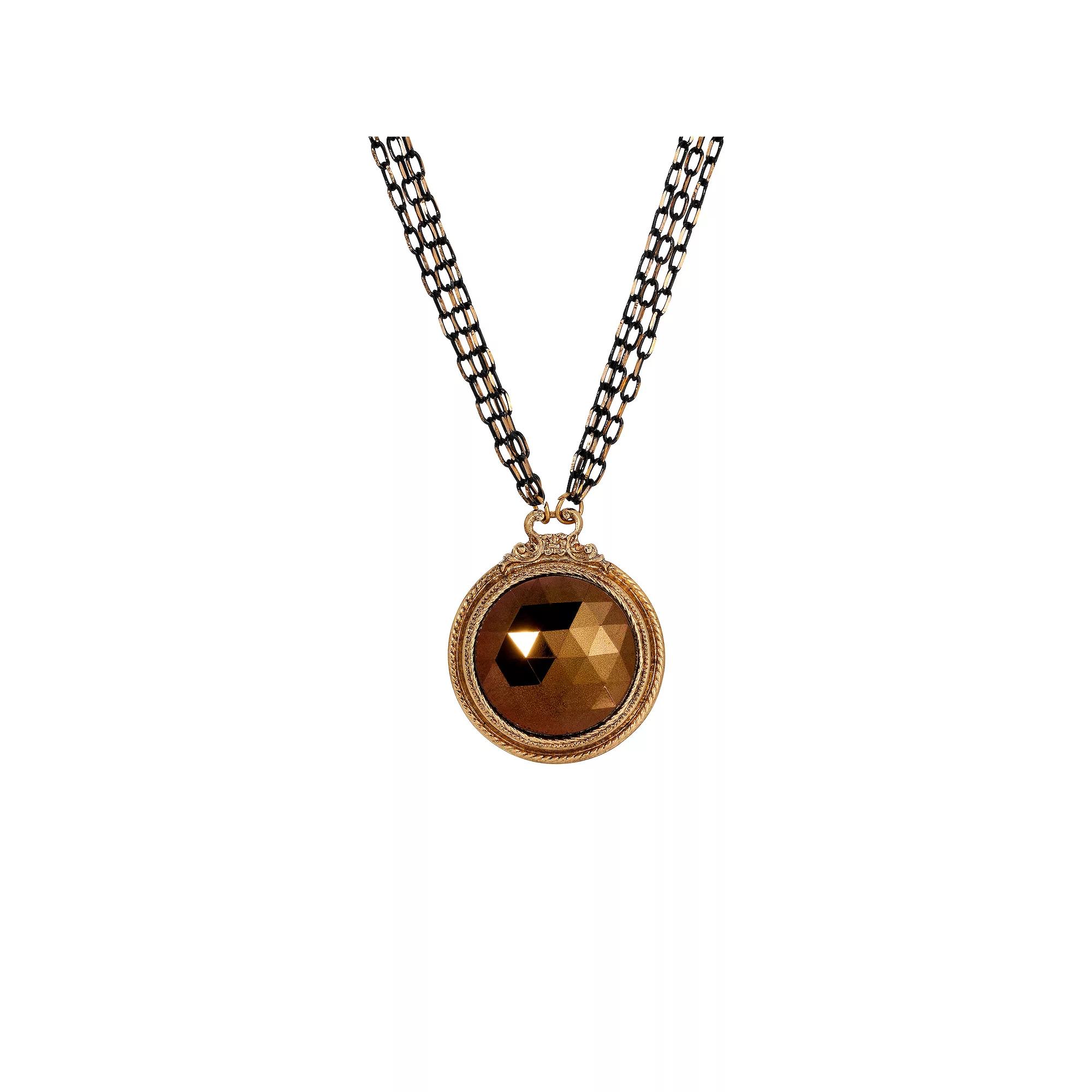 1928 Two-Tone Round Glass Topaz Adjustable Pendant Necklace, Womens, Brown Product Image