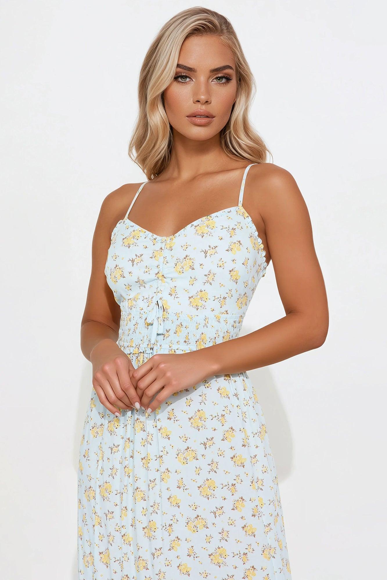 Leana Floral Midi Dress - Blue/combo Product Image