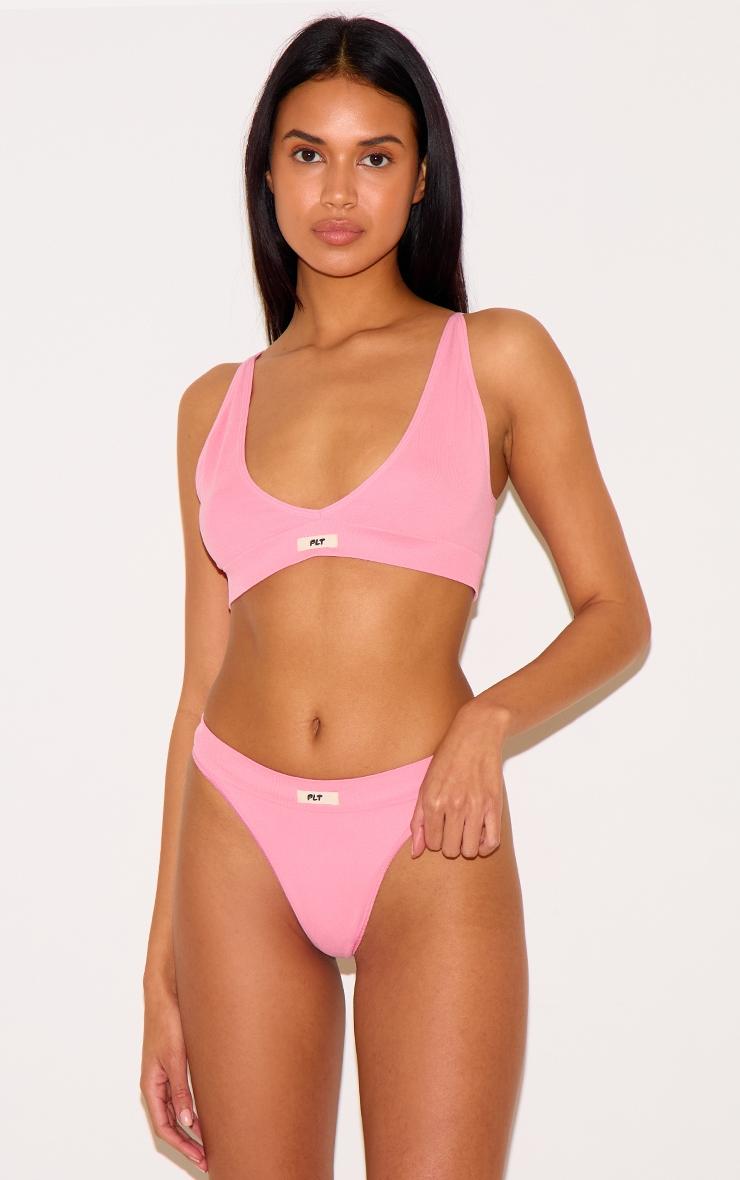 PRETTYLITTLETHING Pink Badge Seamless Thong Product Image