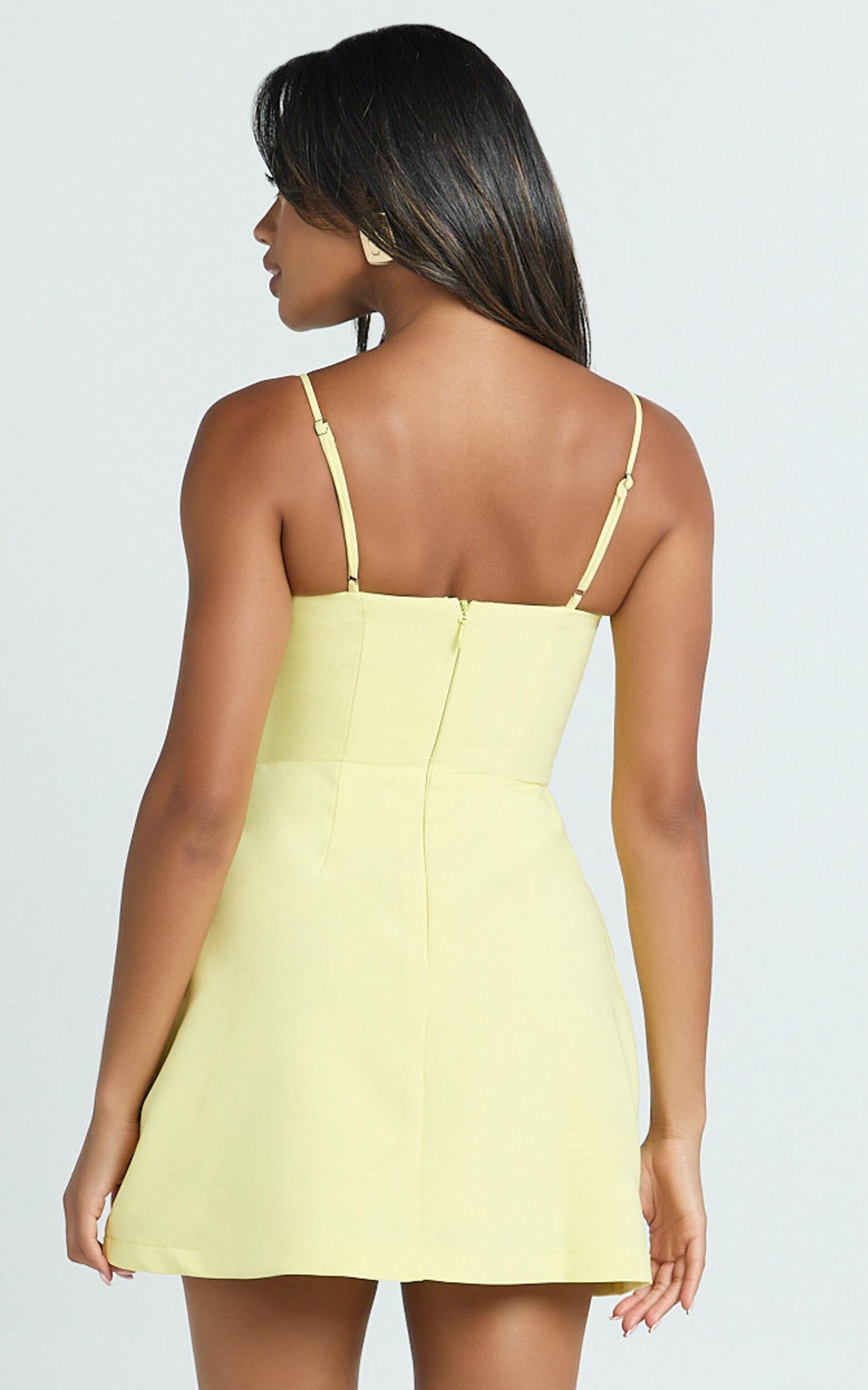 Katia Mini Dress - Strappy Corset A Line Dress in Lemon Product Image