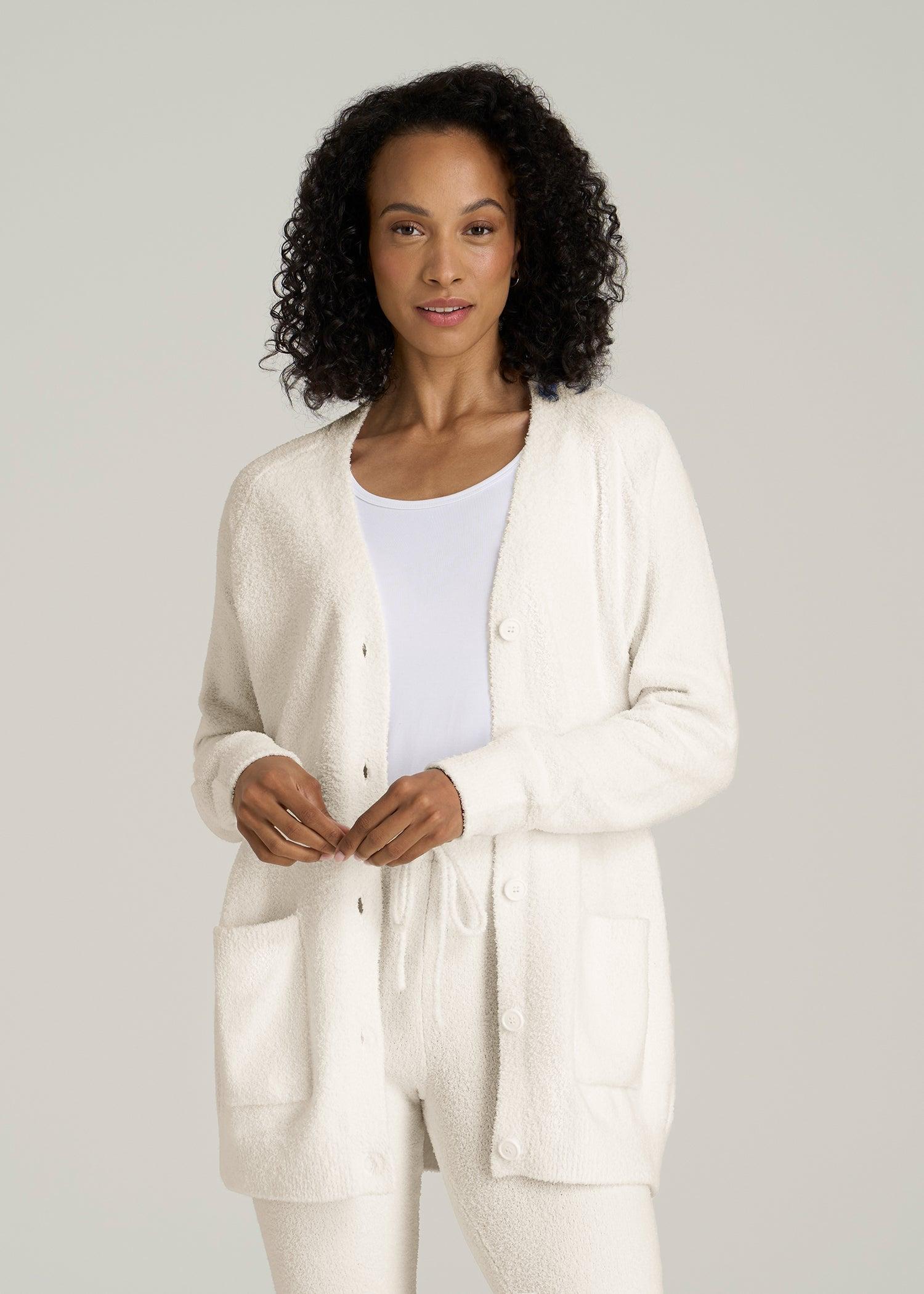 Chenille Cardigan for Tall Women in White Alyssum Female Product Image