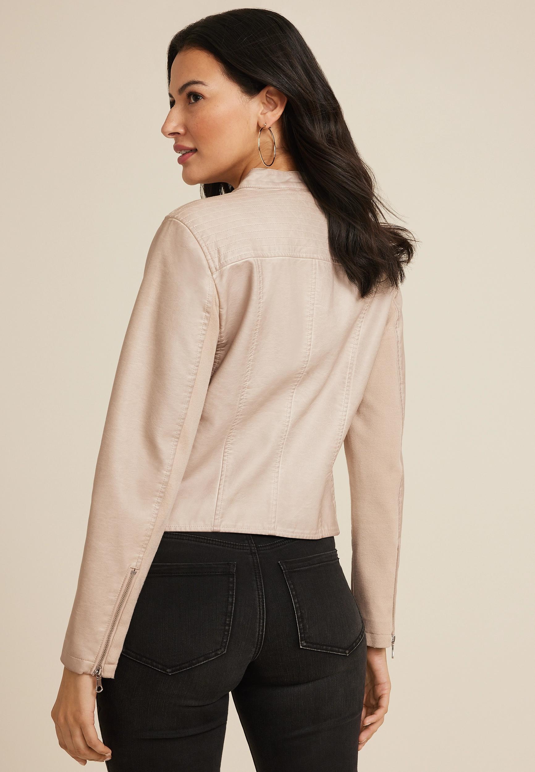 Maurices Womens Faux Leather Biker Jacket White Size X Small Product Image