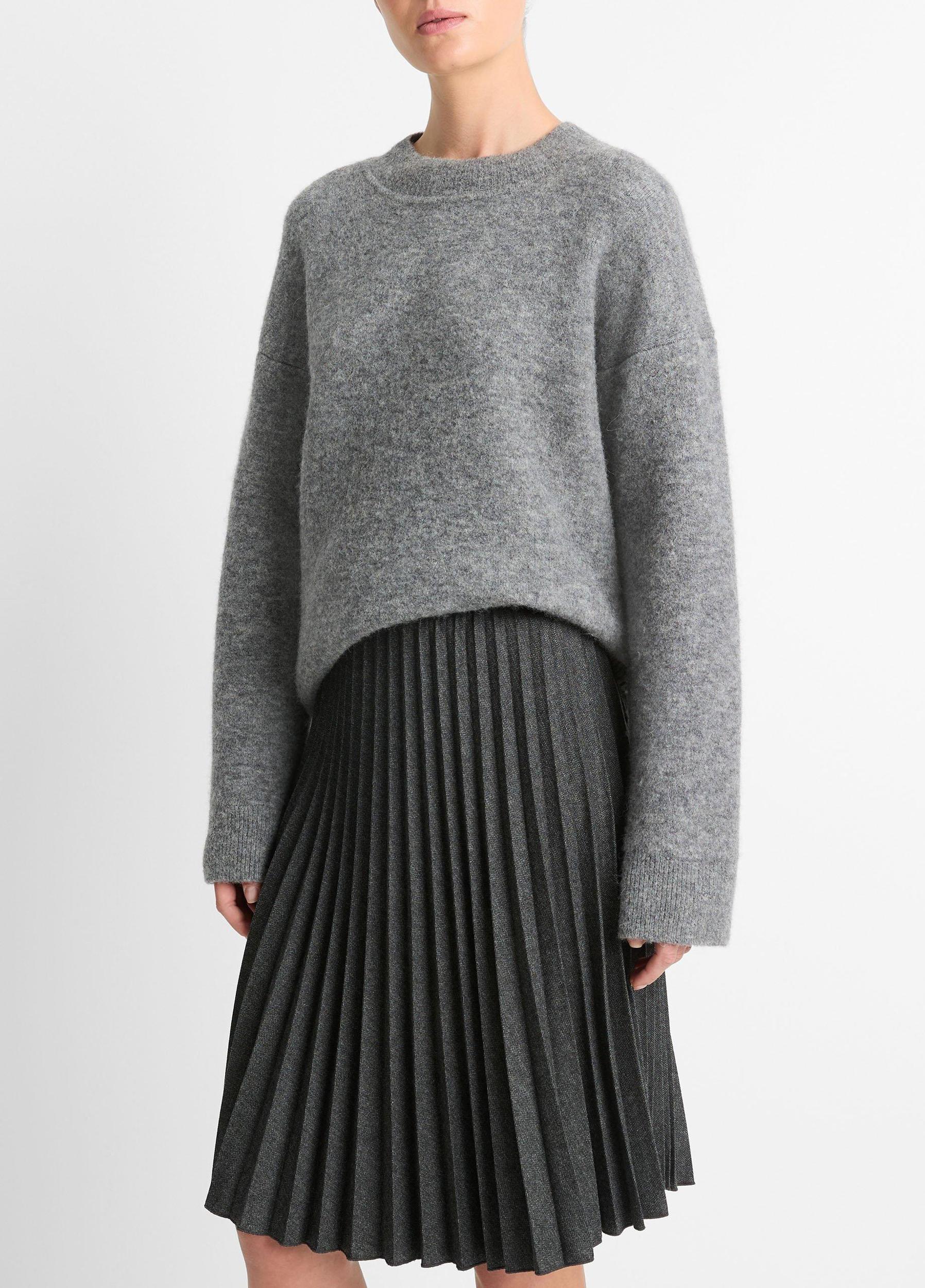 Pleated Italian Herringbone Wool-Blend Skirt Product Image