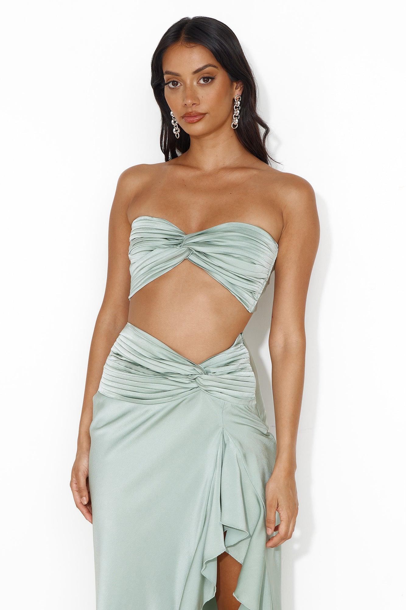 Diary Of Secrets Satin Strapless Crop Top Sage Product Image