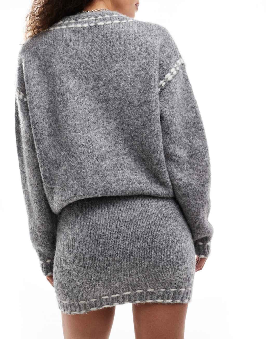 Emory Park stitch detail knit mini skirt in gray - part of a set Product Image