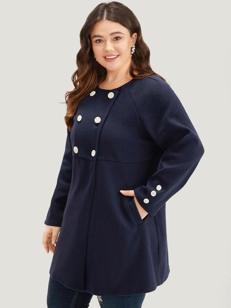 Solid Button Detail pocket Coat Female Product Image