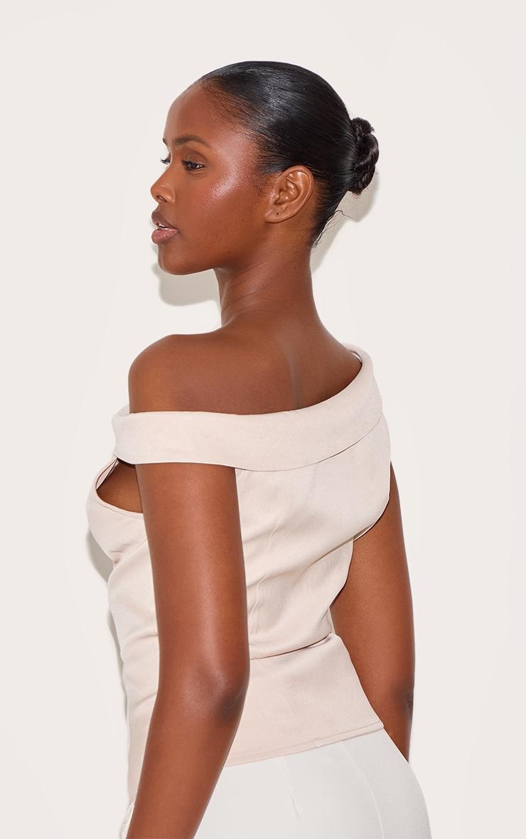  Ecru Asymmetric Fold Over Detail Top Product Image