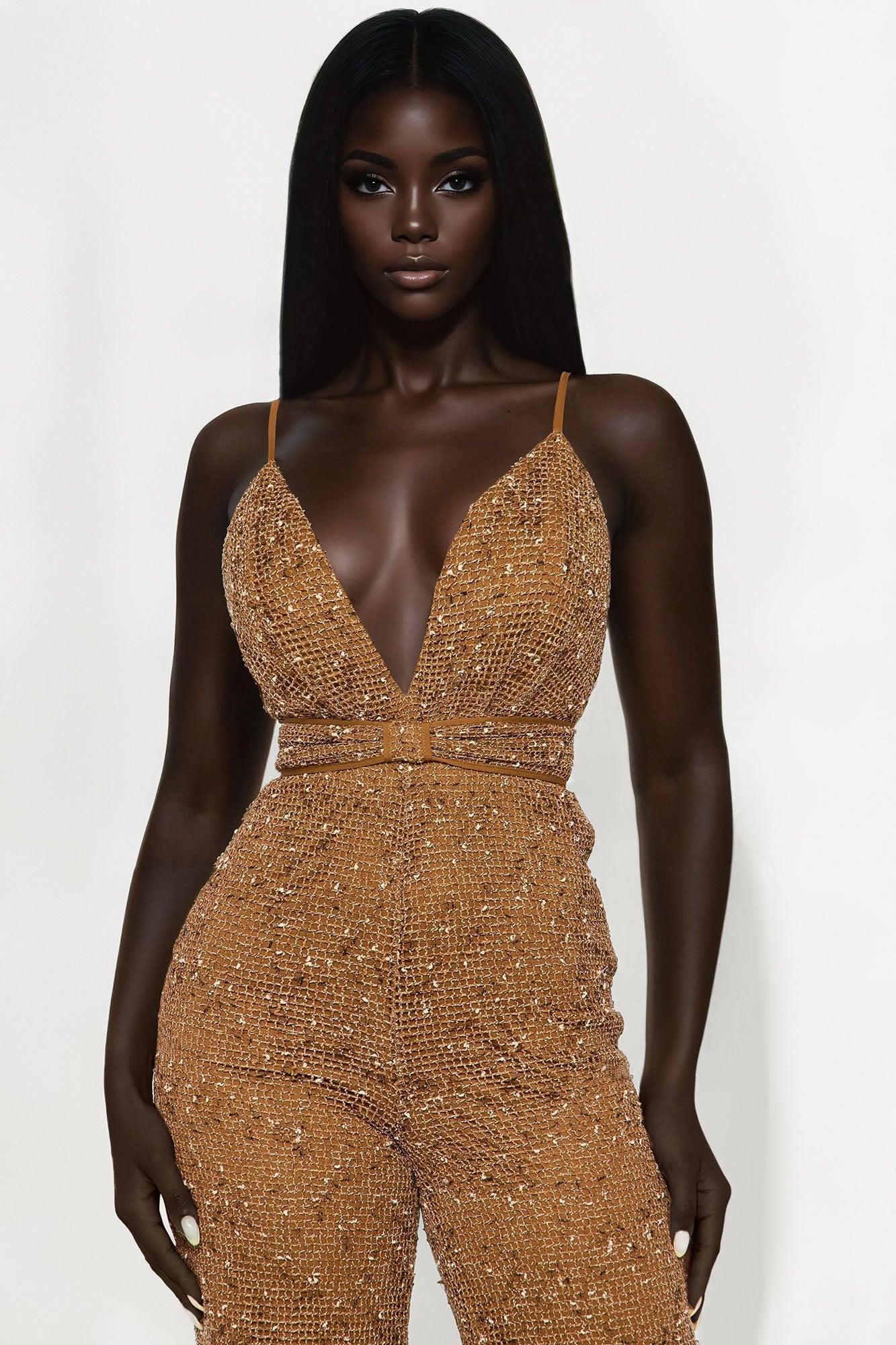 Lost In You Crochet Wide Leg Jumpsuit - Mocha/combo Female Product Image