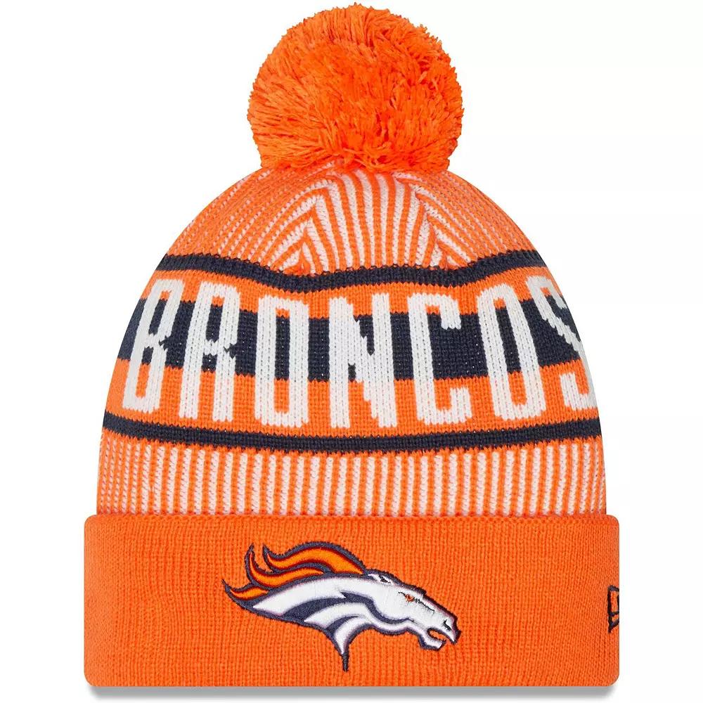 Men's New Era Orange Denver Broncos Striped Cuffed Knit Hat with Pom Product Image