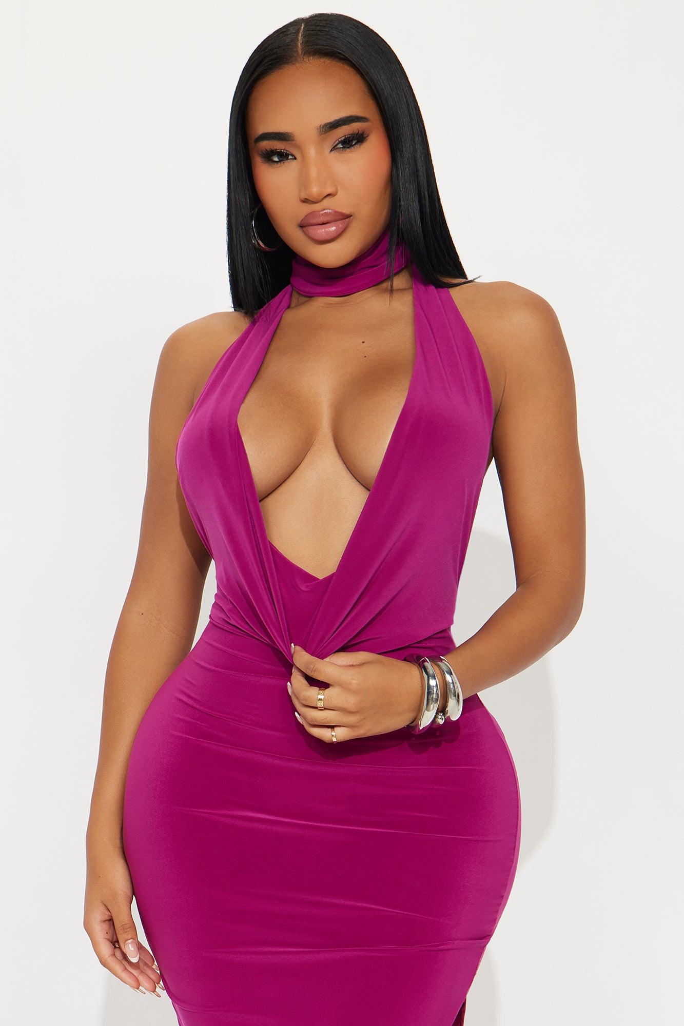 Elika Cowl Backless Maxi Dress - Magenta Female Product Image